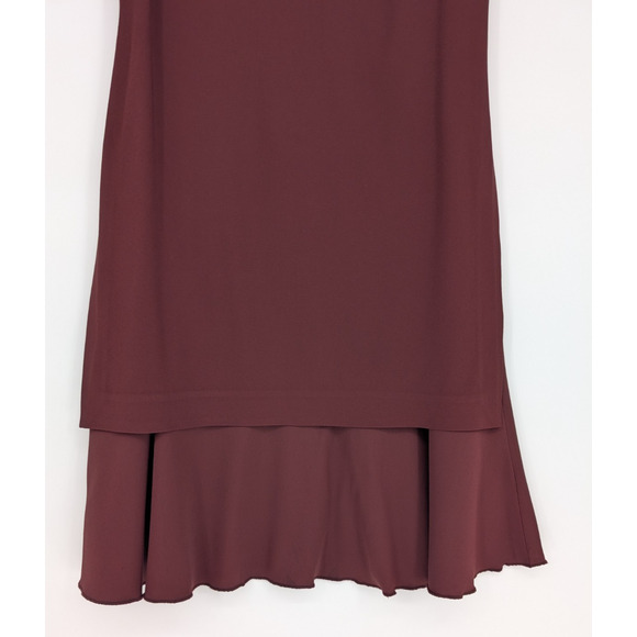 Theory Sleeveless Maroon Layered Hem Dress Satin Tiered Ruffle Modern Romantic 0 - Picture 5 of 10